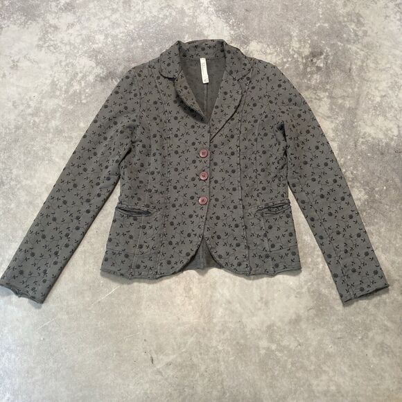Oui Moments Jacket‎ Womens 8 Cotton Knit Blazer Olive Green Single Breasted - Picture 1 of 12